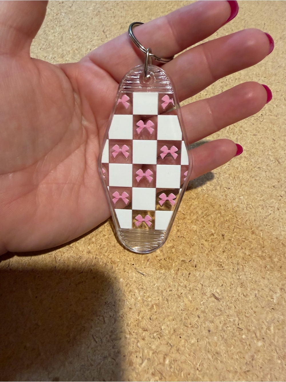 Clear Checkerboard Keychain with Pink Bows